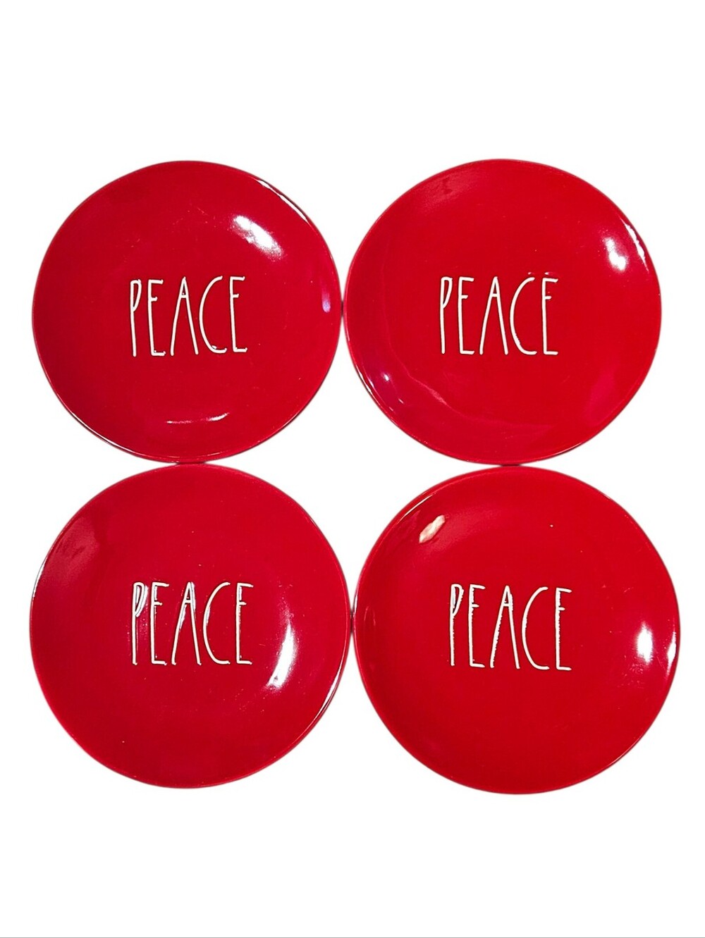 Rae Dunn Holiday Christmas 8" Dinner Plates Red & White Peace Artisan Collection